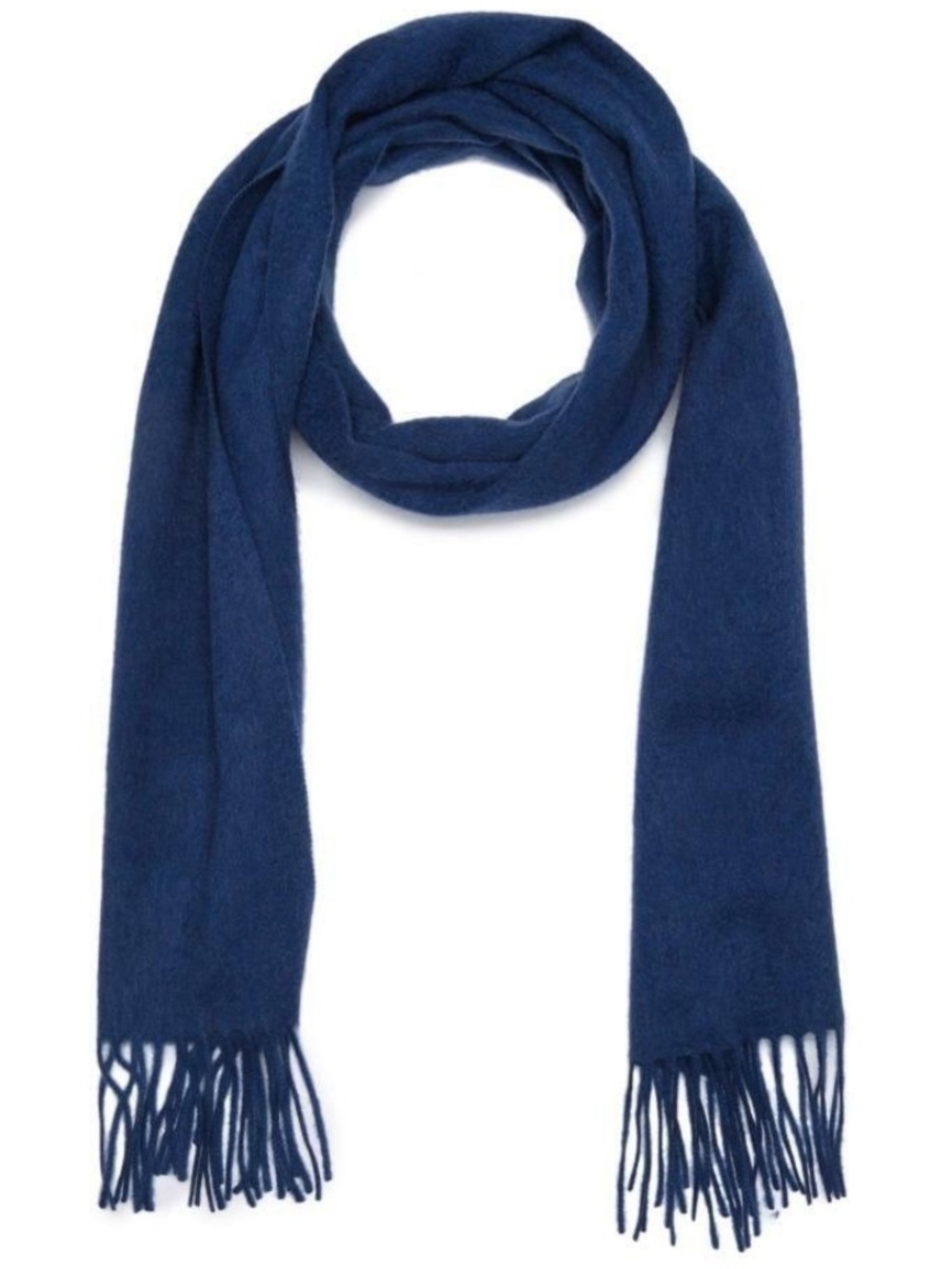 $198 - Qi Unisex Cashmere Royal Navy Double Faced Fringe Scarf 70" L x 14" W